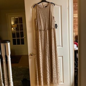 Adrianna Papell Plus size Art Deco beaded blouson dress with a halter neckline